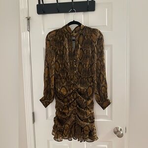 Zara Brown Snake Print Long Sleeve Dress